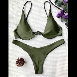 Zaful Olive Green Underwire Bikini Set